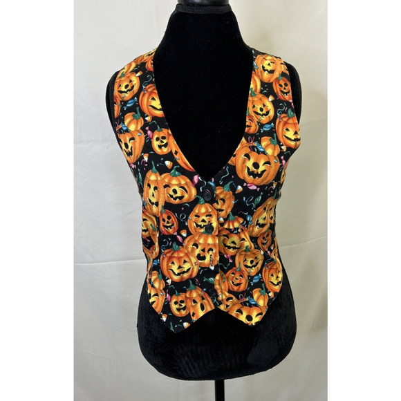 111 Main Jackets & Blazers - Vintage 111 Main Black Pumpkin Halloween Jack-O-Lantern Vest Size Medium Charity